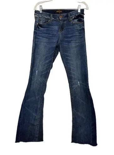 Dear John Jeans Women Flare Low Rise Stretch Denim Frayed 1 Pocket 30x32 Size 26