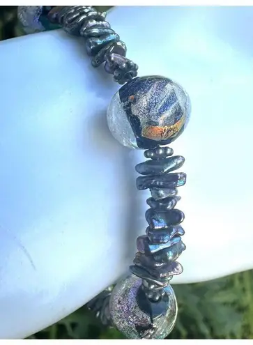 Sterling silver abalone glass blown beaded bracelet
