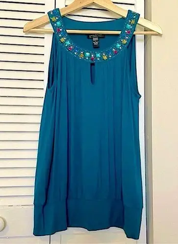 Cable & Gauge Jeweled & Beaded Bubble Hem Sleeveless Top L Large