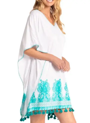 NWT Cabana Life St Pete Embroidered SPF Cover Up White Turquoise Tassel Size S/M Size M