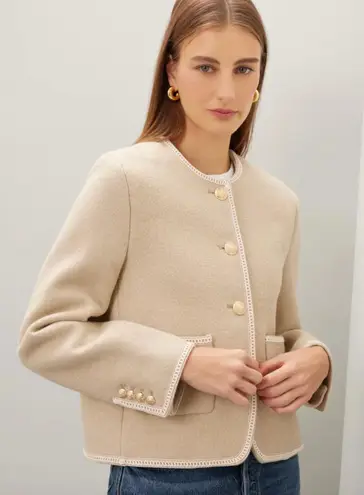 Dunst Jacket Womens X Small Beige Tweed Boucle Gold Button Blazer Wool Size XS