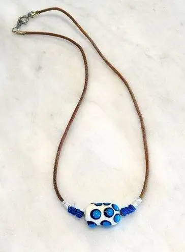 Lampwork Bead Cord Necklace 19” Blue