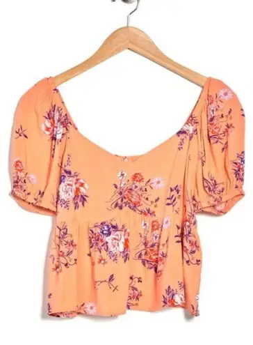 Abound NWT  Orange Floral Print Puff Sleeve Top Size Medium