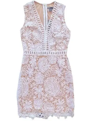 LOVE x DESIGN White Lace Lattice Taupe Shell Sleeveless Mini Dress Size XS