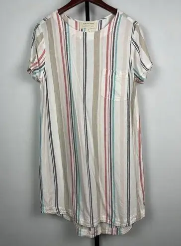 Cloth & Stone  Multicolor Striped Short Sleeve Button Back Linen Blend Dress Sz S