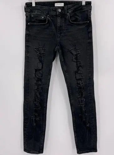 ZARA  Woman Premium Denim Black Skinny Distressed Jeans Size 8