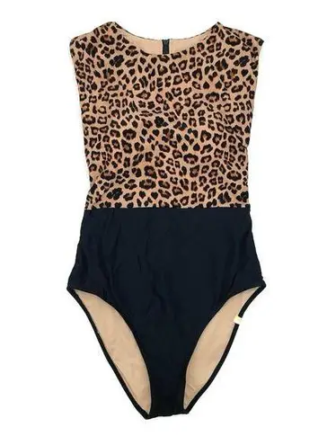 Summersalt The Surf Leopard Print Black One Piece Swimsuit Zip Up Back Size 4