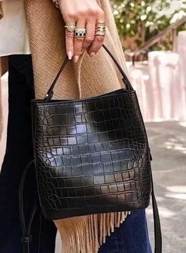 NWT AOTA Black Croc Embossed Vegan Leather Bucket Bag PETA Approved