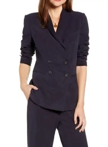 Something Navy Drapey Double Breasted Blazer in Navy Night Size Medium