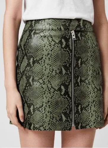 ALLSAINTS ππ Lena Oba Leather Skirt ~ Snake Green