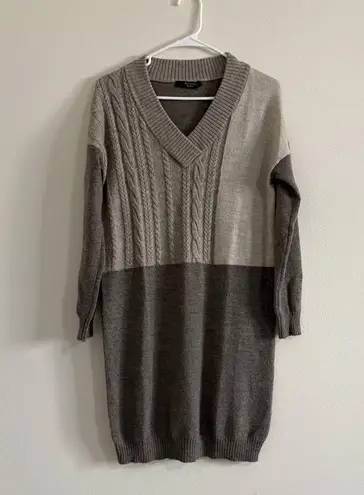 Weekend MaxMara Long Sleeve V Neck Wool Alpaca Sweater Dress Block Tan Brown