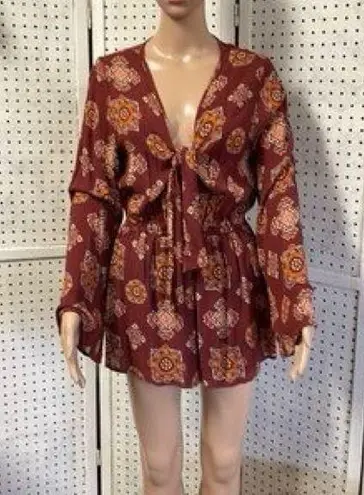 Taylor & Sage Paisley Romper Tie Front Boho Hippie Festival Medallion S