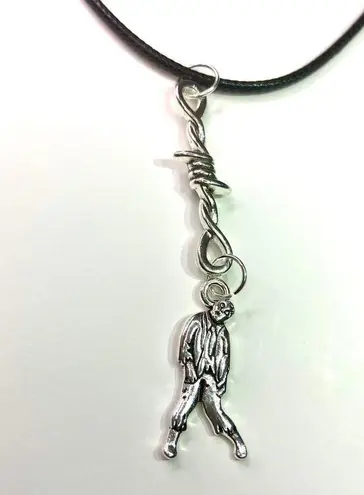 Handmade Y2K Gothic Punk PU leather Necklace , Wire with hanging man zombie pendants