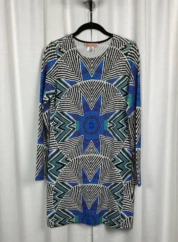 Mara Hoffman Black&Blue Geometric Star Long Sleeve Shift Dress Sz.S