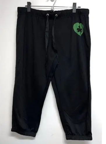 St Patricks Day Womens Fleece Crop Sleep Pants Size L 12 14 Black Good Luck Size L