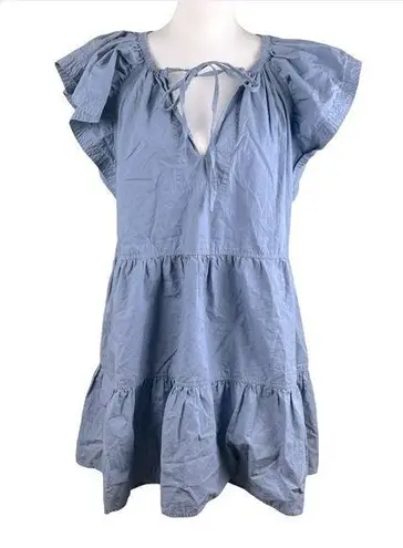 Pinch Cotton Ruffle Relaxed Peasant Coastal Dress Size Small Blue