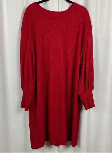 Eloquii Red Long Puff Sleeve Ribbed Shift Dress Sz.14/16