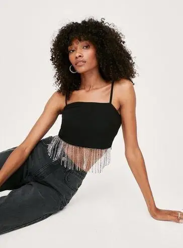 Nasty Gal  Tassel Beaded Trim Cropped Cami Top