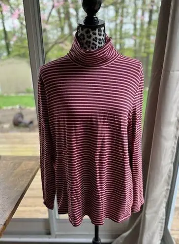 Talbots Women’s  COTTON & Spandex TURTLENECK XL Striped Maroon Salmon - Image 1