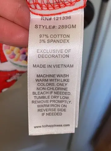 Koi Happiness Trix Cereal All Over Print Scrub Top EUC Sz XS Cotton