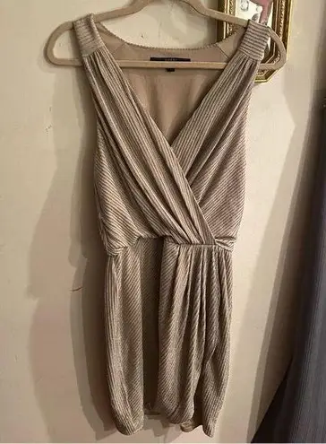 Guess  Gold Nude Metallic Striped Faux Wrap Dress- Size Small