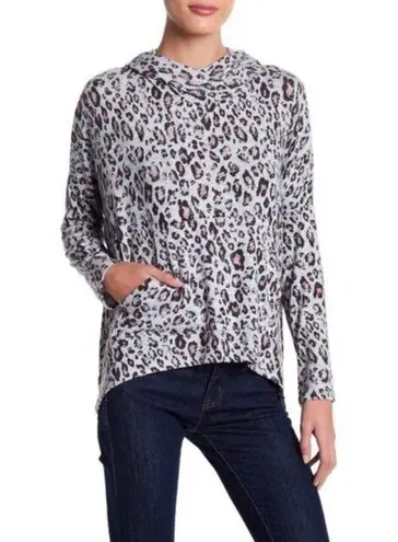Sundry Draped Gray Leopard Print Hoodie Size Small