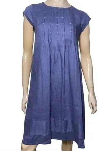 Sundance Women’s Size XS Blue w Mint Green Embroidered Smocked Front Linen Dress