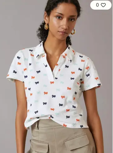 Maeve Anthropologie Top Womens Small White Short Sleeve Bow Embroidered Polo