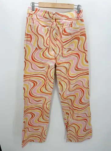 MRKT  Jeans Women LARGE Orange Pink Marble Retro Ziggy Straight Leg High-Rise