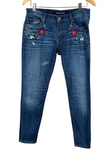 Driftwood Jeans Womens 29 Embroidered Flower Distressed Blue Denim Skinny