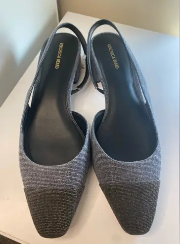 Veronica Beard Gray Black blue denim Slingback pointed toe