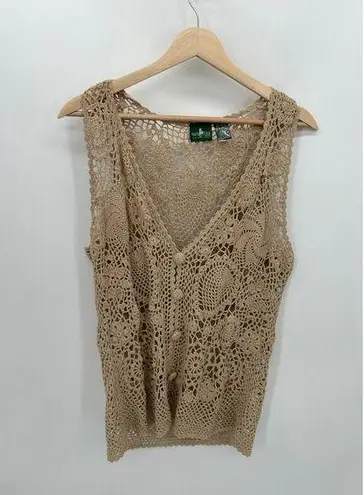 Hunt Club Crotchet Cardigan Women Medium Petite Tan Button Front Boho Festival