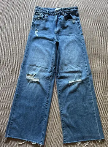 Hidden Los Angeles Jeans High Rise Wide Leg Straight Blue Distressed Sz 28