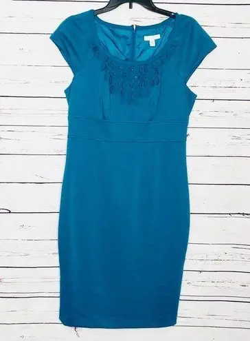 Charter Club NWT Teal Blue Sheath Dress Size 8 Medium Embellished Neckline