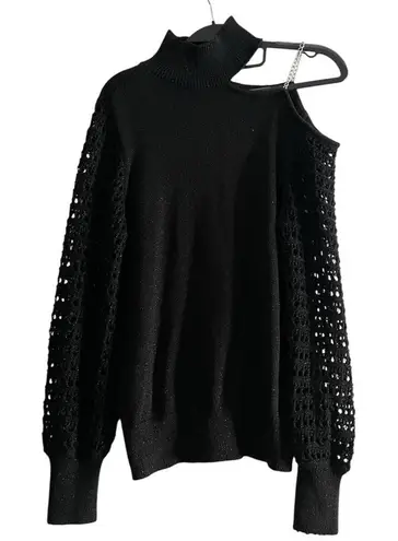 New York & Company Black Cold Shoulder Sweater Cutout Knit Size M Size M