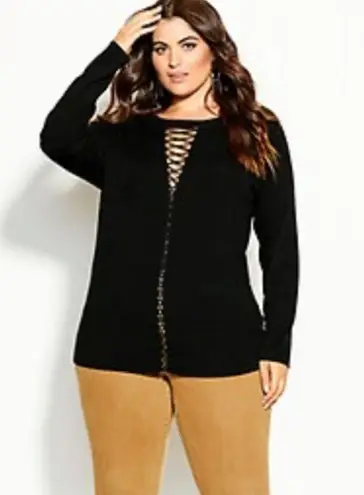 City Chic Sweater Black Criss Cross Long Sleeves Knit Sz 22 (XL) NWT