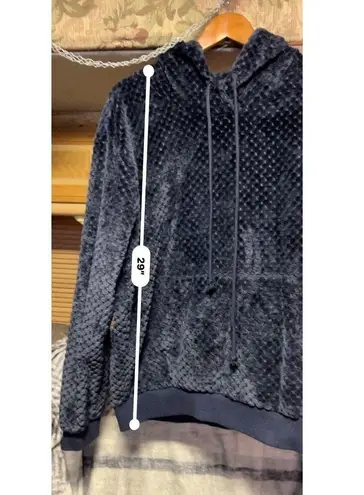 Heathmoor Dark Blue Navy Textured Fuzzy Plush Pullover Hoodie Sweatshirt Size XL