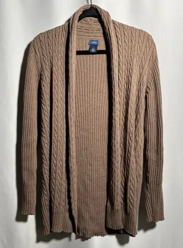 IZOD Womens Brown Mocha Mousse Cable Knit Open Cardigan Sweater L Academia Prep