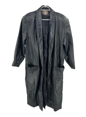 Paris Sport Club vintage genuine leather long trench coat L black 90’s retro 80s Size L