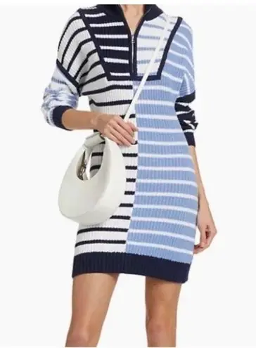 NEW STAUD Hampton Mini Sweater Knitted Dress in Adriatic Stripe Sz S Blue