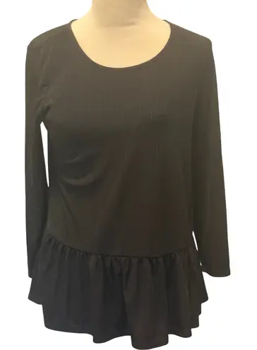 Apt. 9  Black Ruffle Peplum Top Long Sleeve Ribbed Casual Blouse‎ Womens