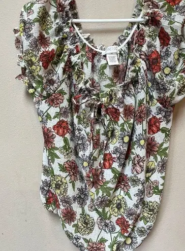 Planet Gold 2/$12 Women’s Plus Orange Floral Print Ruffle Loose Fit Blouse 1X
