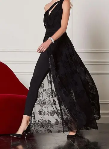 Chiara Boni La Petite One-Shoulder Jumpsuit Floral Tulle Overskirt IT38 US2