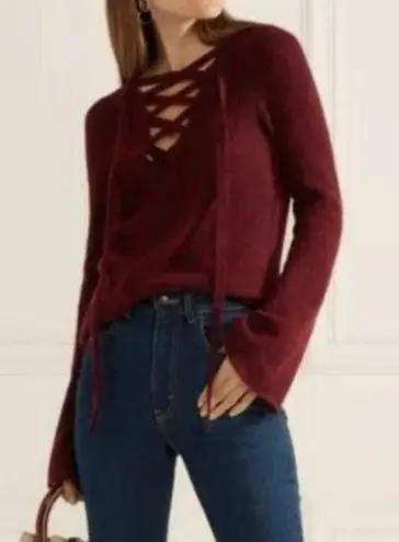 L'Agence Maroon Red Revolve Candela Lace Up Flare Sleeve Sweater