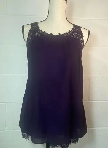 Truly Poppy Eggplant Purple Lacy Underlay Sleeveless Top