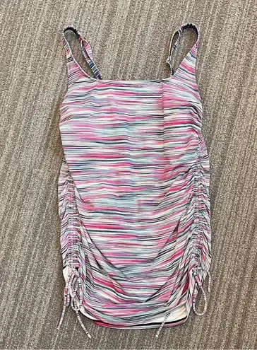 Lands End Swim Dress Striped One Piece Swimsuit Swimdress 12 Pink
