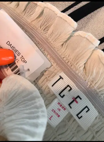 TCEC Smocked Wrap Off-The-Shoulder Crop Top L