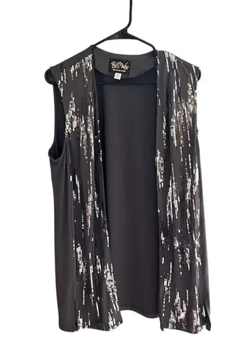 Bob Mackie Women's Sequin Tunic Vest Gray Sleeveless Open Front M