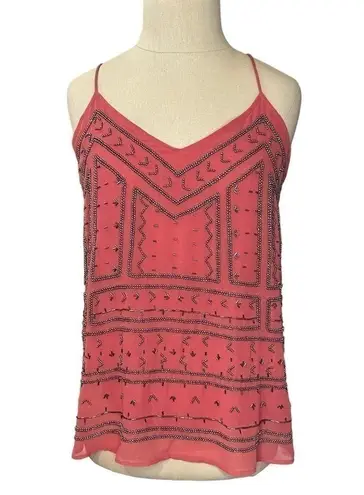 Lord & Taylor Dex Beaded Sheer Lined Boho Chic Cami Coral Racer Back Size XS Pink