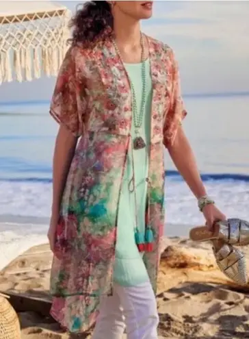 Soft Surroundings Embroidered Beaded Primavera Boho Topper Kimono Cardigan XL